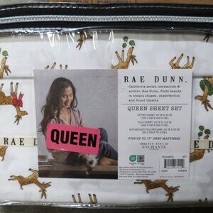 Rae Dunn Queen Sheet Set Reindeer Christmas Holiday New NWT Soft